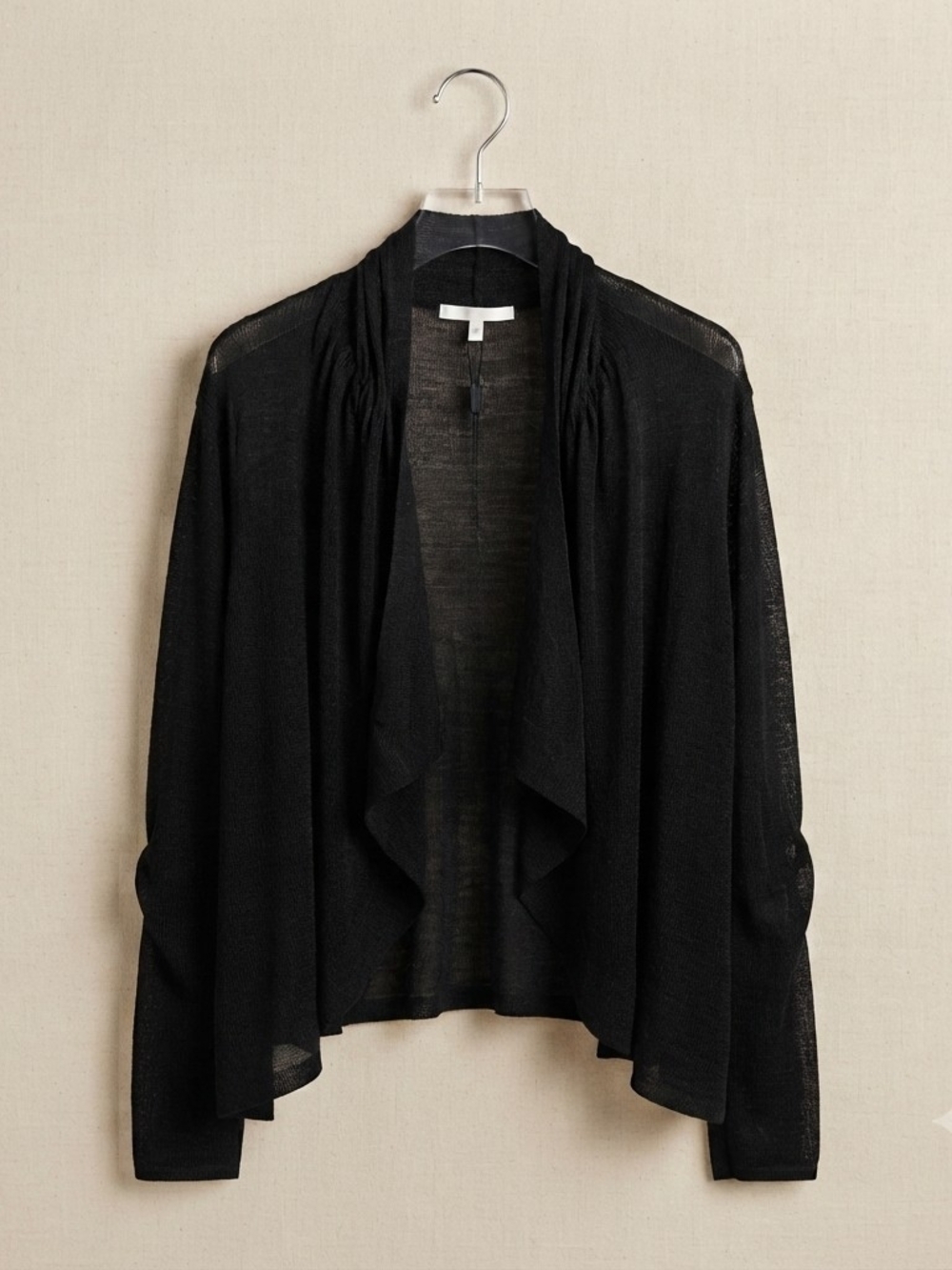 LOFT Black Open-Front Draped Cardigan